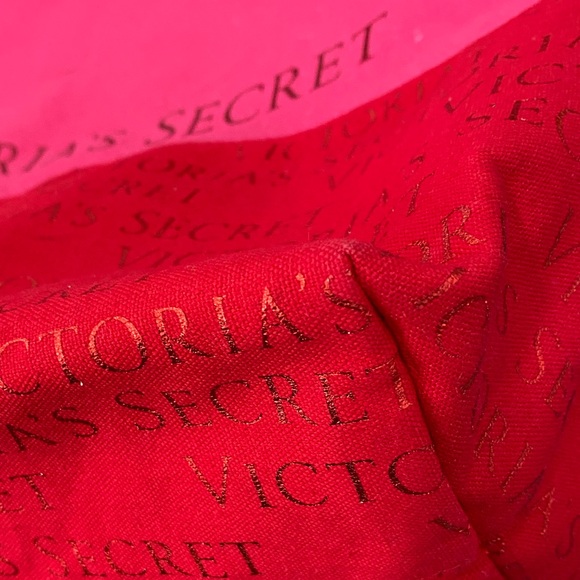 Victoria's Secret Vibrant Pink and Red Canvas Tote Metallic Beach Summer Travel - Picture 11 of 16